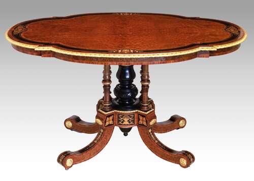 Att Gillows, A Victorian Burr Walnut And Amboyna Mounted Centre Table