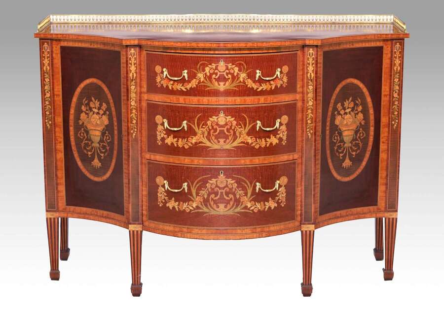 A Superb Late Victorian Mahogany Inlaid Serpentine Commode