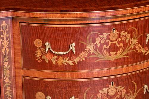 A Superb Late Victorian Mahogany Inlaid Serpentine Commode
