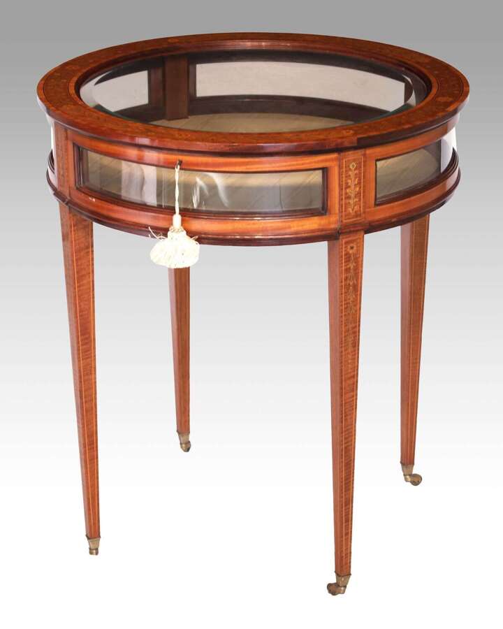 A Fine Victorian Mahogany Inlaid Circular Bijouterie Table