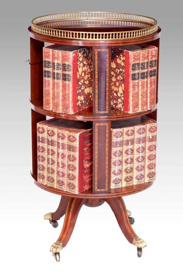 A Fine Edwardian Burr Walnut Inlaid Revolving Library Bookcase