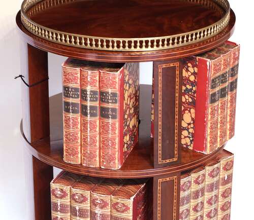 A Fine Edwardian Burr Walnut Inlaid Revolving Library Bookcase