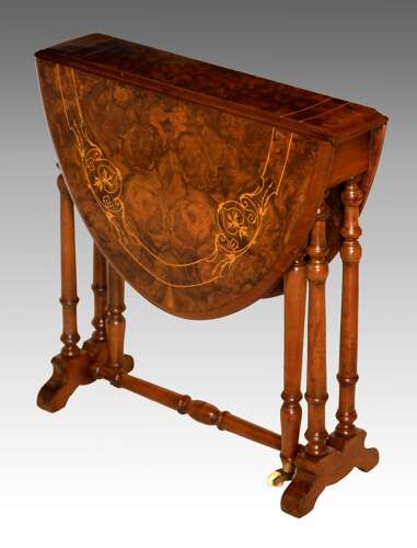 A Fine Quality Victorian Burr Walnut Inlaid Baby Sutherland Table