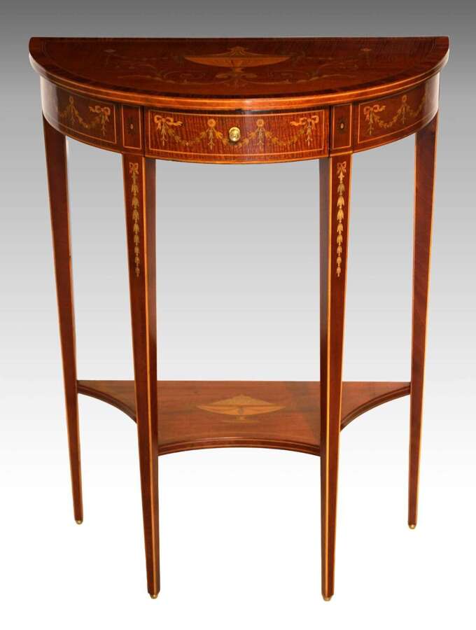A Quality Late Victorian Mahogany Inlaid Demi Lune Table