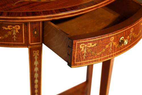 A Quality Late Victorian Mahogany Inlaid Demi Lune Table