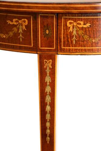 A Quality Late Victorian Mahogany Inlaid Demi Lune Table