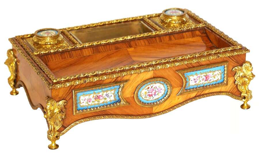 A Quality 19th Century French Serves Panelled, Ormolu Mounted Kingwood Inkstand