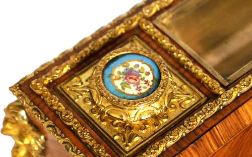 A Quality 19th Century French Serves Panelled, Ormolu Mounted Kingwood Inkstand