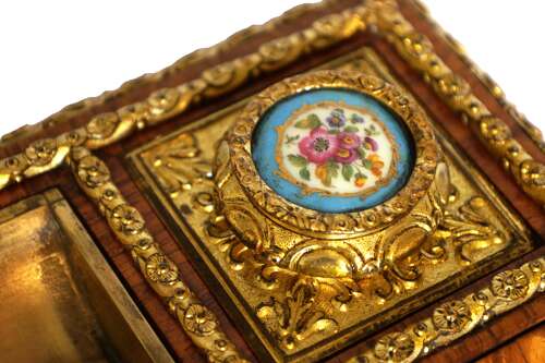 A Quality 19th Century French Serves Panelled, Ormolu Mounted Kingwood Inkstand