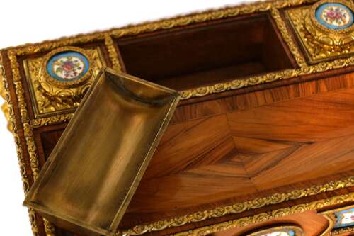 A Quality 19th Century French Serves Panelled, Ormolu Mounted Kingwood Inkstand