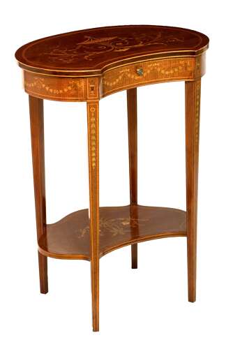 A Victorian Mahogany Inlaid Kidney-Shaped Table