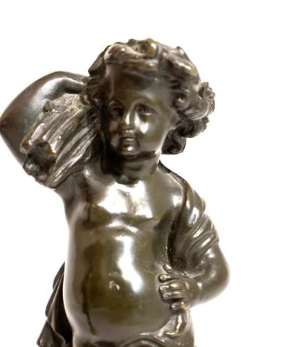A Pair Of Victorian Bronze and Sienna Marble Harvest Putti Sculptures