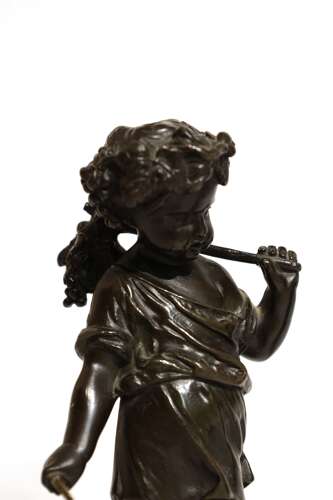 A Pair Of Victorian Bronze and Sienna Marble Harvest Putti Sculptures