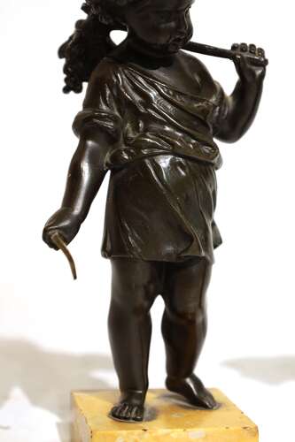 A Pair Of Victorian Bronze and Sienna Marble Harvest Putti Sculptures
