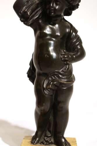 A Pair Of Victorian Bronze and Sienna Marble Harvest Putti Sculptures
