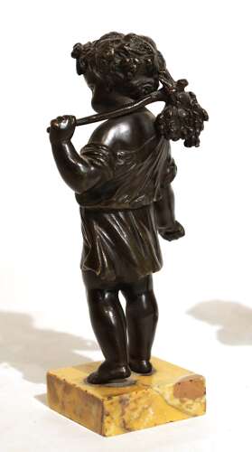 A Pair Of Victorian Bronze and Sienna Marble Harvest Putti Sculptures