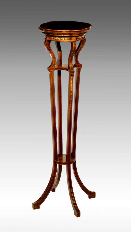 A Decorative Edwardian Inlaid and Painted Mahogany Torch&egrave;re Stand