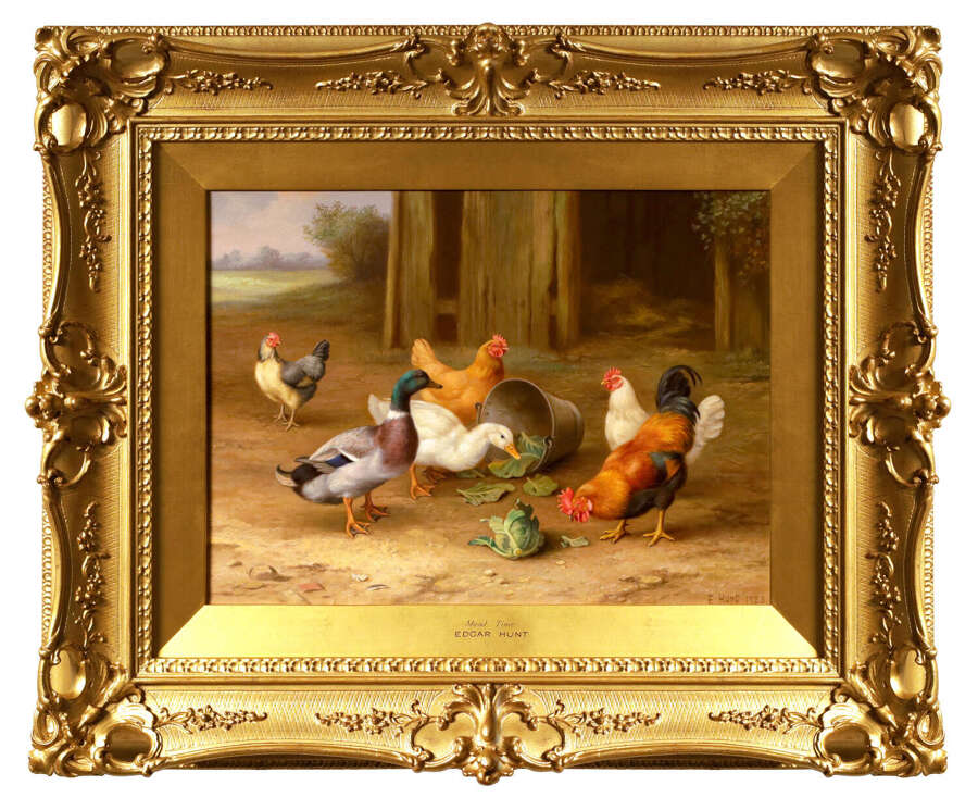 Edgar Hunt (1876 - 1955)  &ldquo;Meal Time&rdquo; A Charming Signed Oil Painting